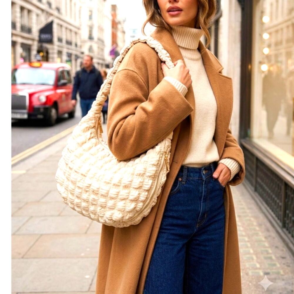 Jason Wu vegan leather puffer hobo handbag quilted bubble texture minimalist